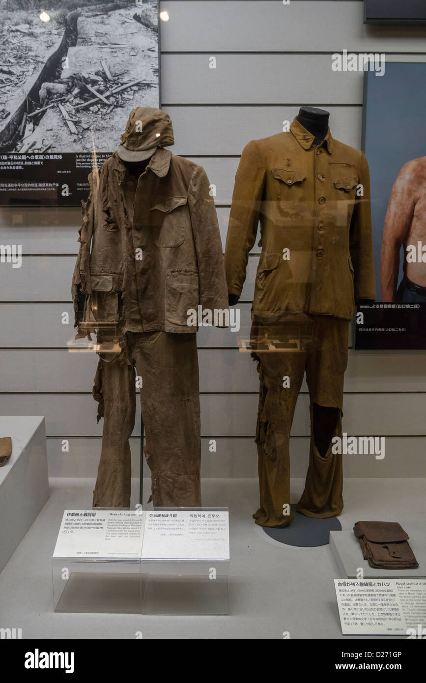 Articles of Clothing Worn by Victims of the Nagasaki Atomic Bomb Attack on August 9, 1945. Nagasaki Atomic Bomb Museum Stock Photo