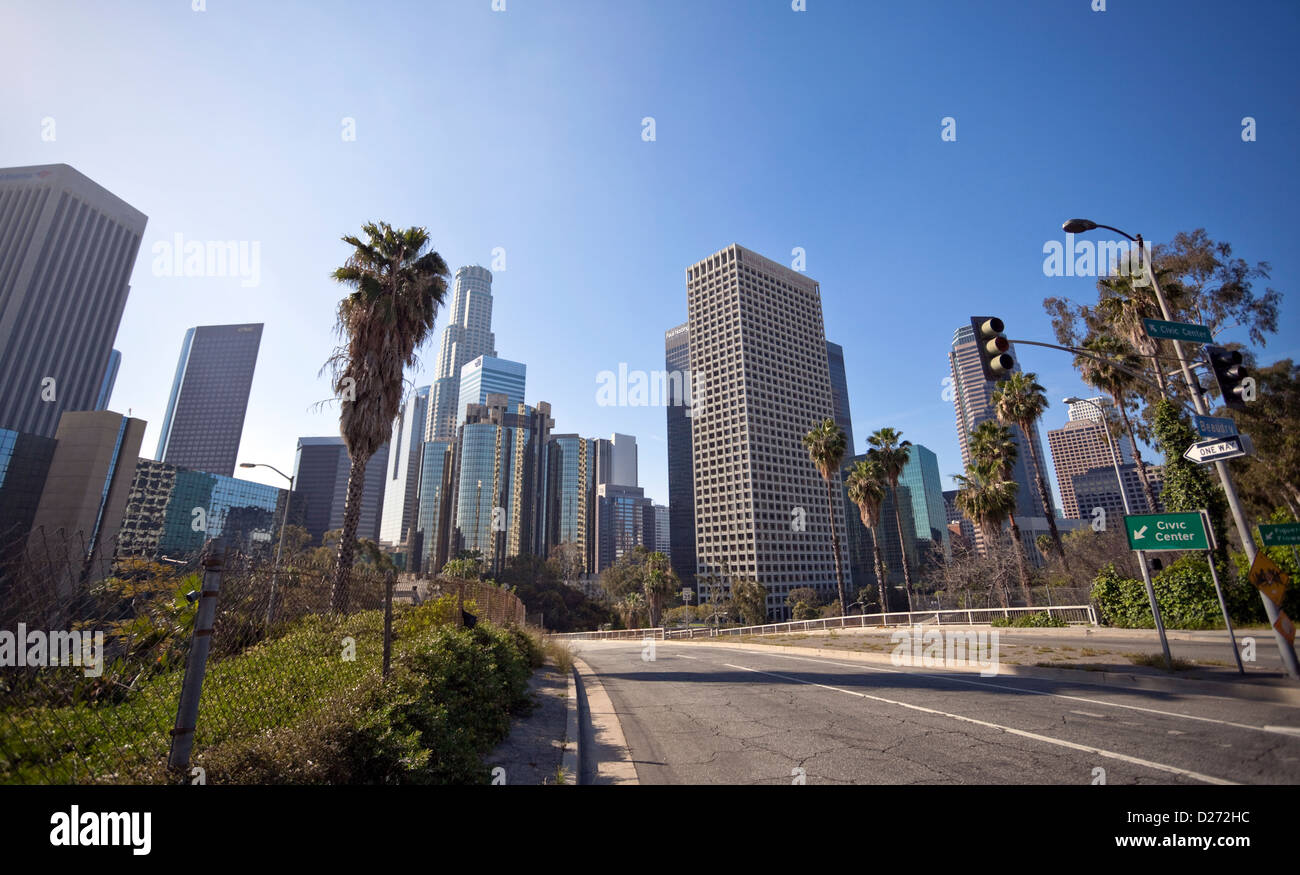 Skyscrapers in downtown Los Angeles City, Business District, California, USA.. Stock Photo