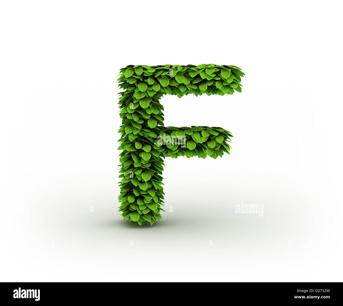 Letter f, alphabet of green leaves isolated on white background, lowercase Stock Photo