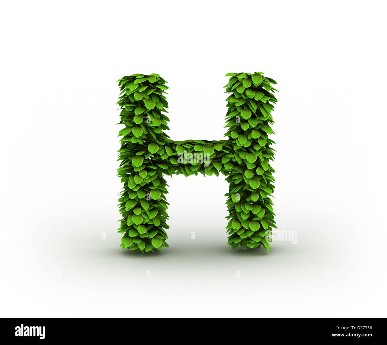 Letter H, alphabet of green leaves isolated on white background, lowercase Stock Photo