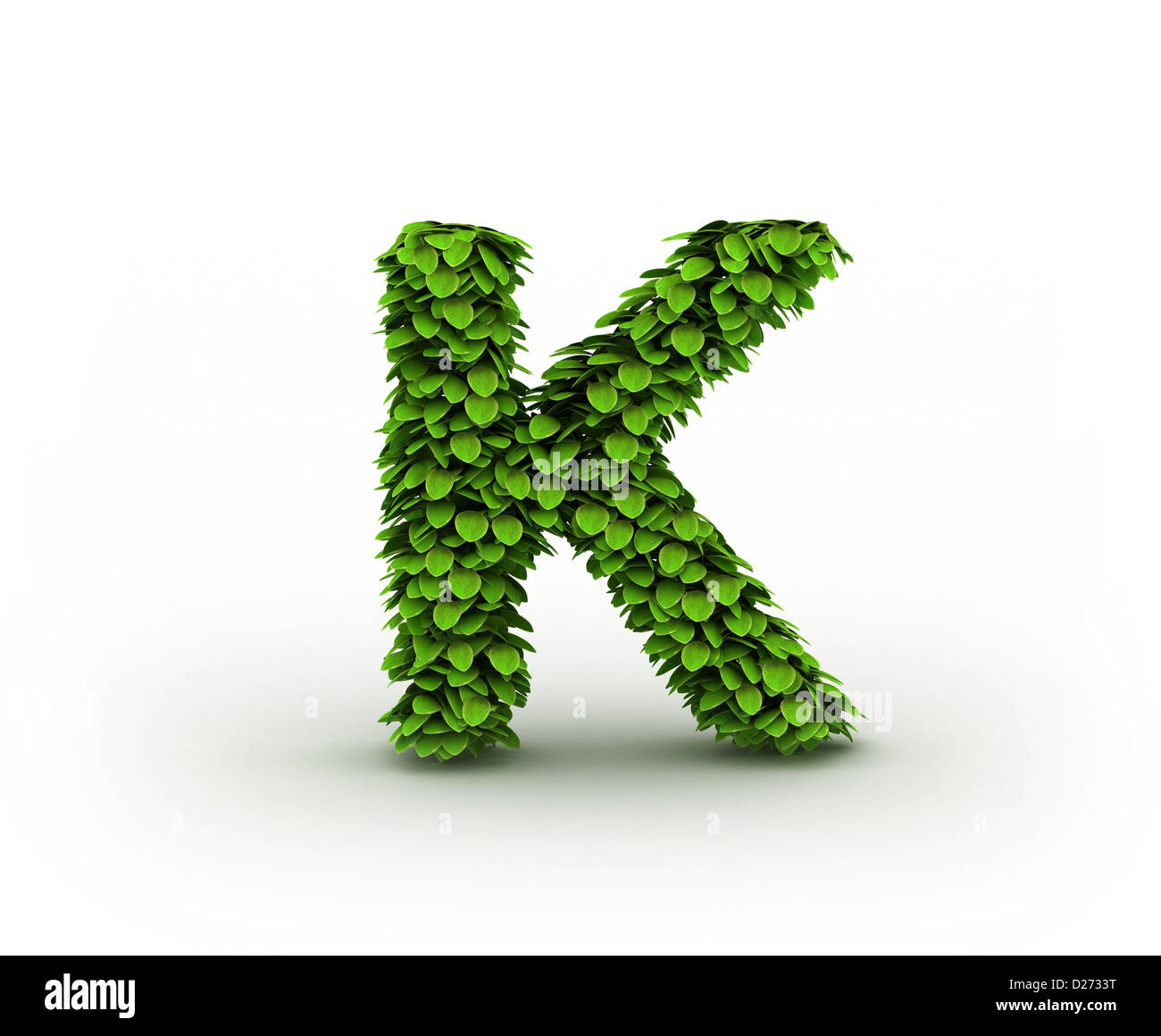 Letter K, alphabet of green leaves isolated on white background, lowercase Stock Photo