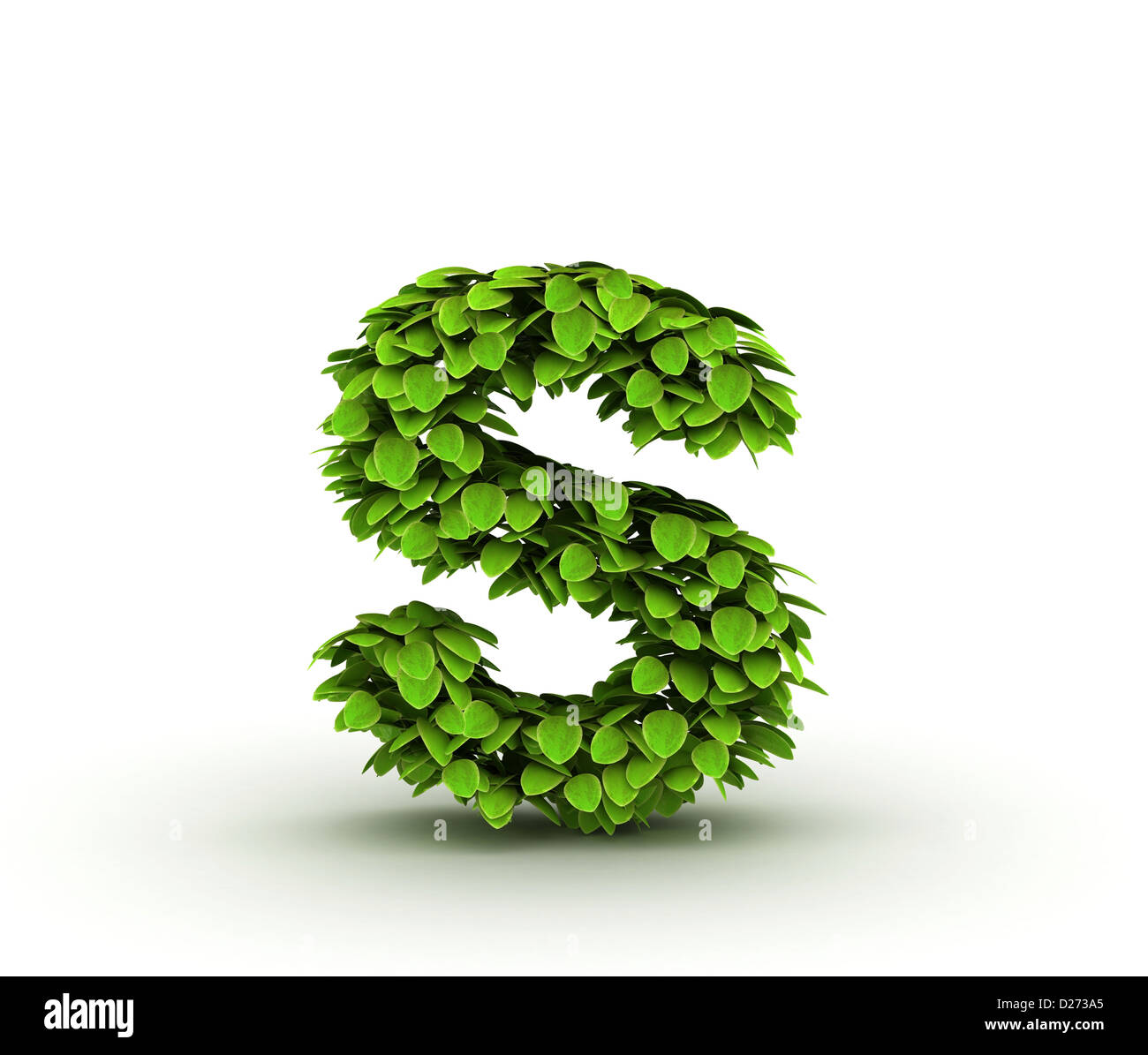 Letter s, alphabet of green leaves isolated on white background, lowercase Stock Photo
