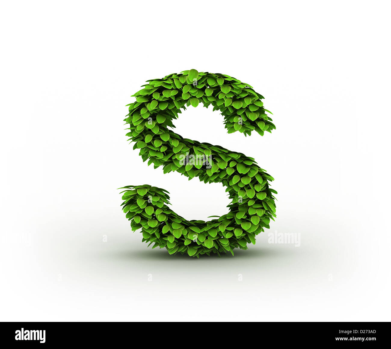 Letter S, alphabet of green leaves isolated on white background, lowercase Stock Photo