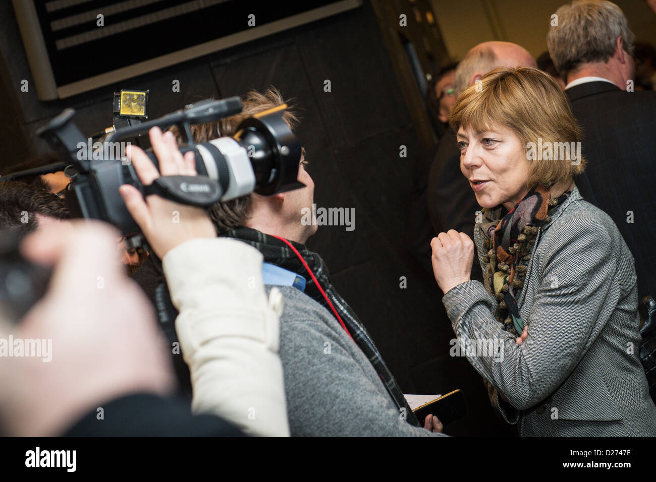 Daniela Schadt, partner of German President Joachim Gauck talks to journalists before the arrival of Gauck, at the Federal Labour Office in Nuernberg, Germany 15 January 2013. Photo: David Ebener Stock Photo