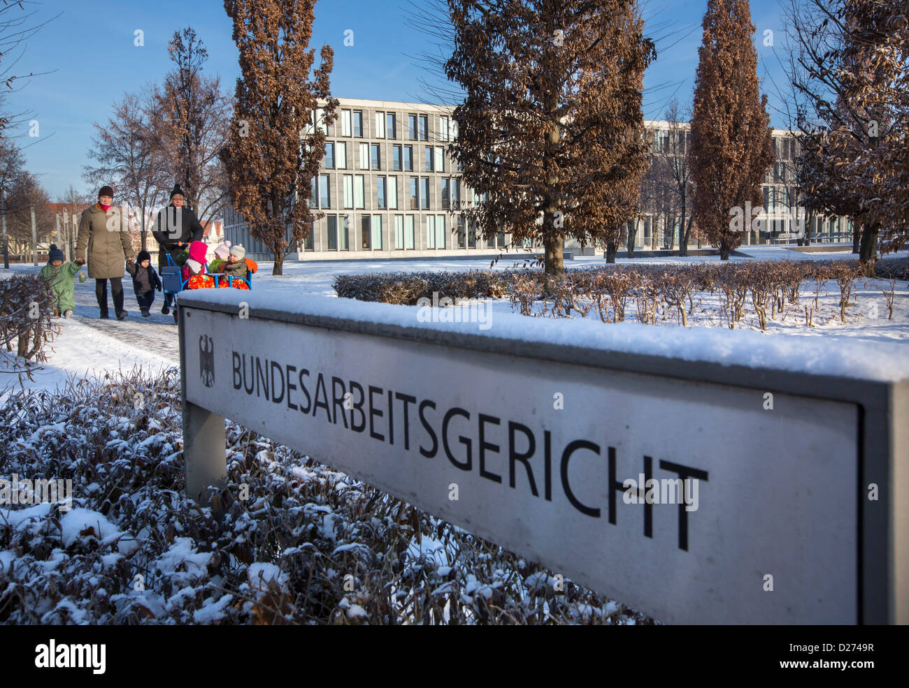 The sun shines at the German Federal Labour Court in Erfurt, Germany, 15 January 2013. The court is deciding if shift workers in the public services can count public holidays during vacation as a work day. An employee of the regional airport Muenster/Osnabrueck brought the complaint. Photo: Michael Reichel Stock Photo