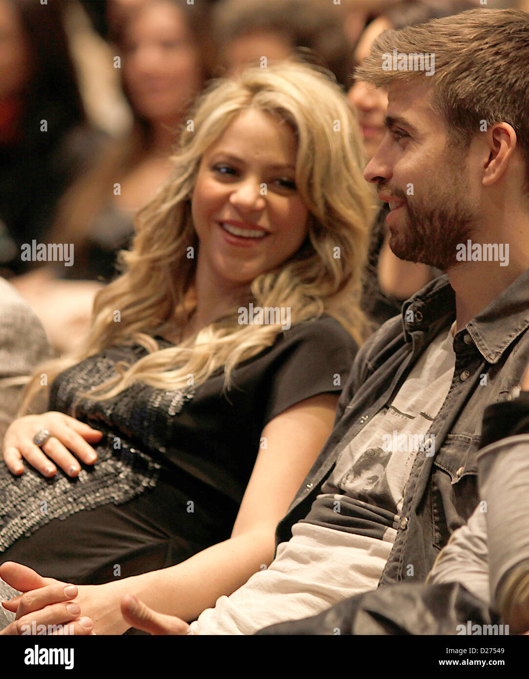BARCELONA, SPAIN - JANUARY 14: Colombian singer Shakira and footballer Gerard Pique, attend a press conference for her father William Mebarak Chadid latest book presentation 'Al Viento y Al Azar' at the Casa del Llibre bookstore on January 14, 2013 in Barcelona, Spain. Photo by Elkin Cabarcas Stock Photo