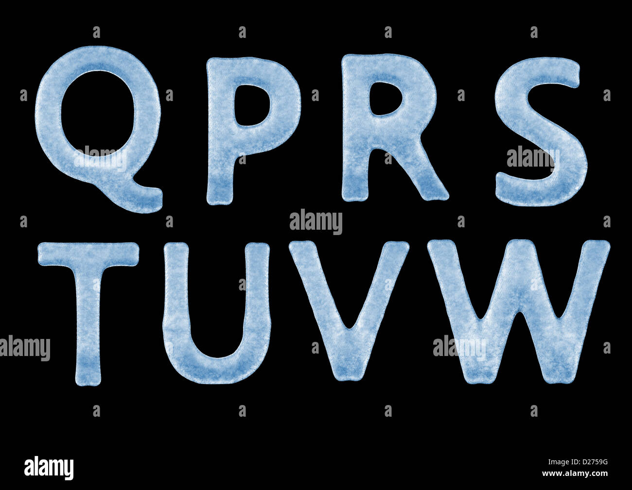 3D Ice Letters Typography Alphabets From Q to W isolated on black Stock Photo
