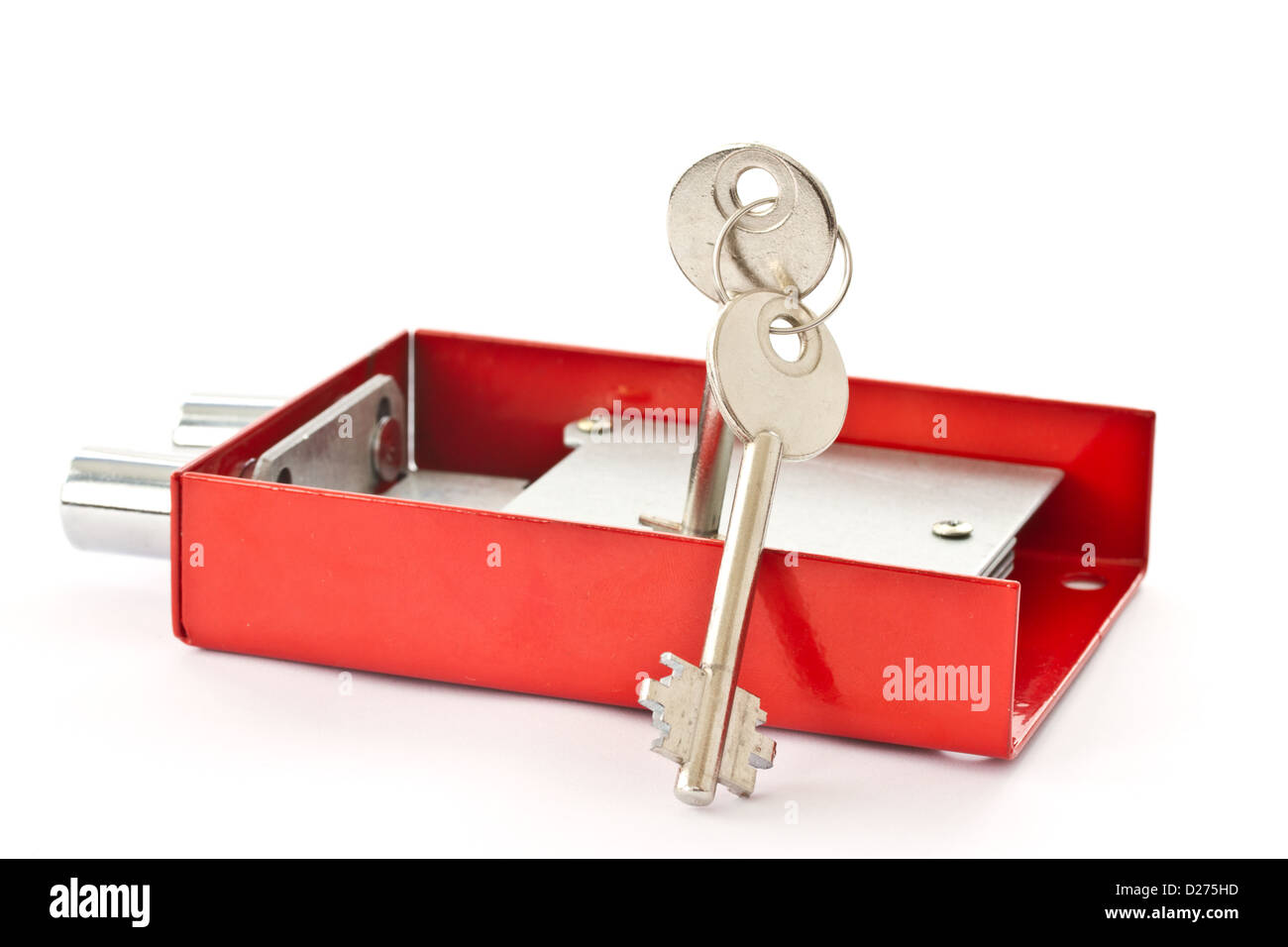 red castle with the keys on a white background Stock Photo