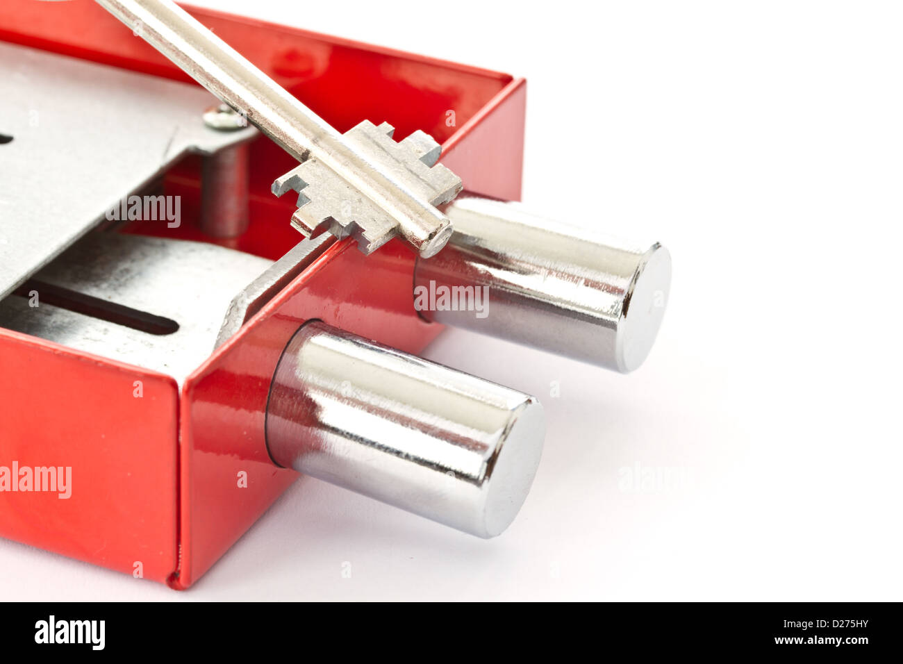 red castle with the keys on a white background Stock Photo