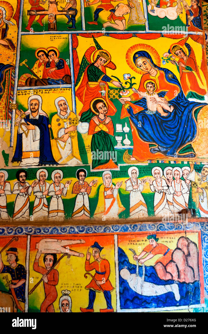Religious wall painting at Azuwa Maryam on the Zege Pennisula, Lake