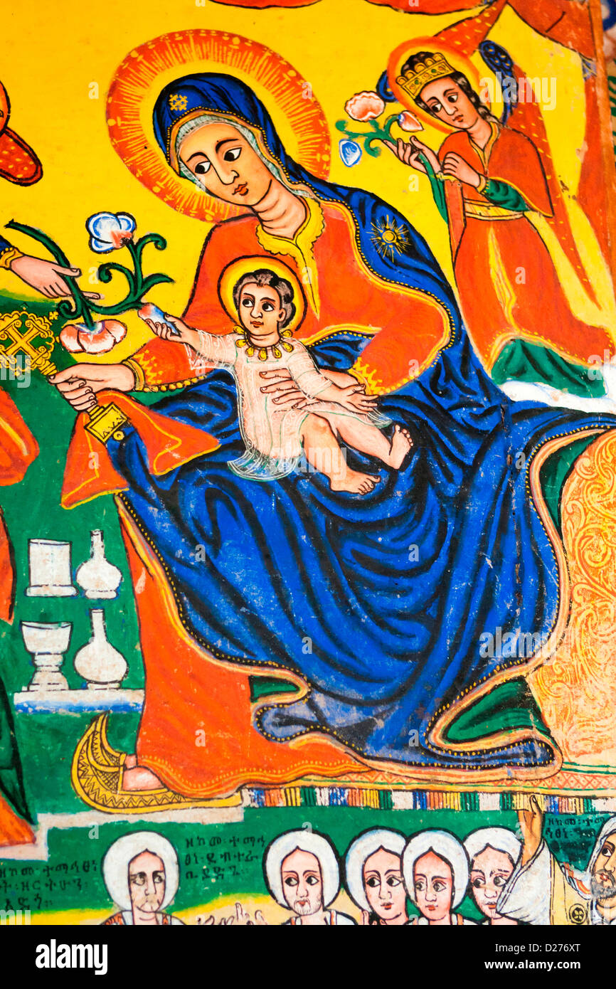 Religious wall painting at Azuwa Maryam on the Zege Pennisula, Lake