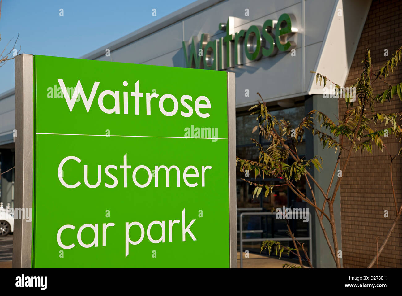 Waitrose supermarket shop store exterior customer car park sign York North Yorkshire England UK United Kingdom GB Great Britain Stock Photo