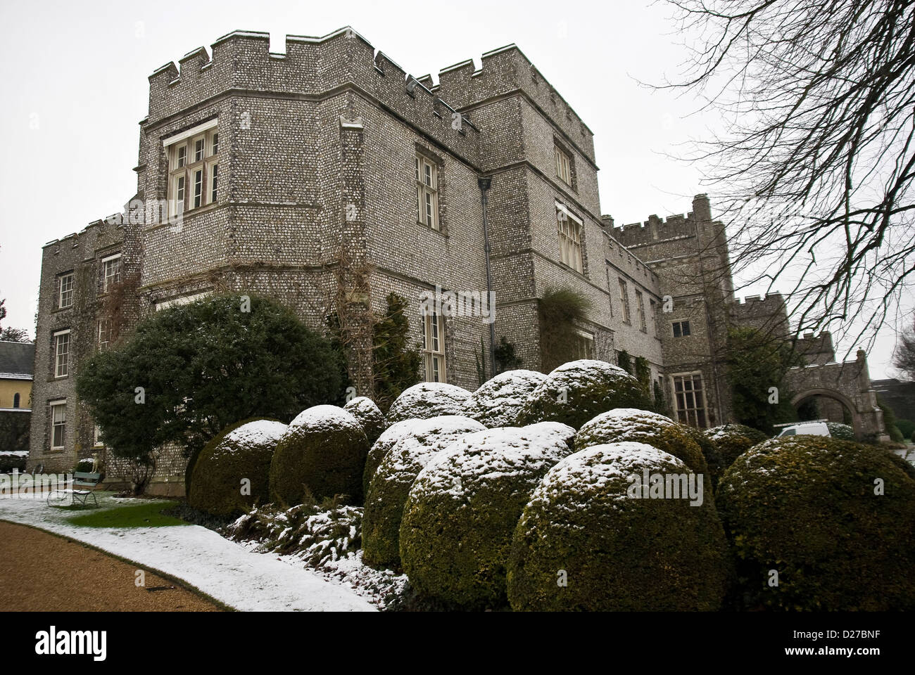 West Dean College in the snow, Chichester, West Sussex, UK Stock Photo