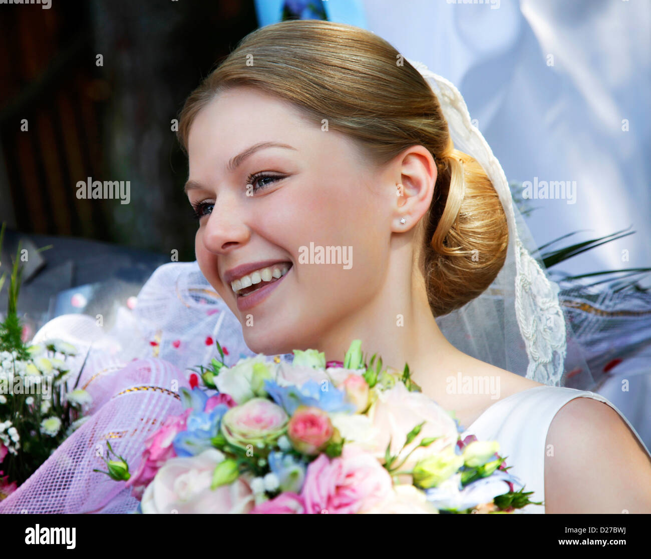 Portrait of the beautiful bride in a veil Stock Photo - Alamy