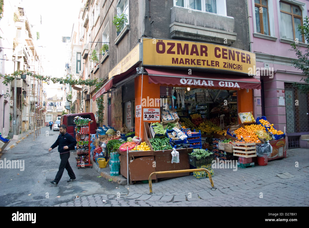 A local corner shop selling groceries in poor, predominantly Kurdish district of Tarlabasi. The area is zoned for regeneration. Stock Photo