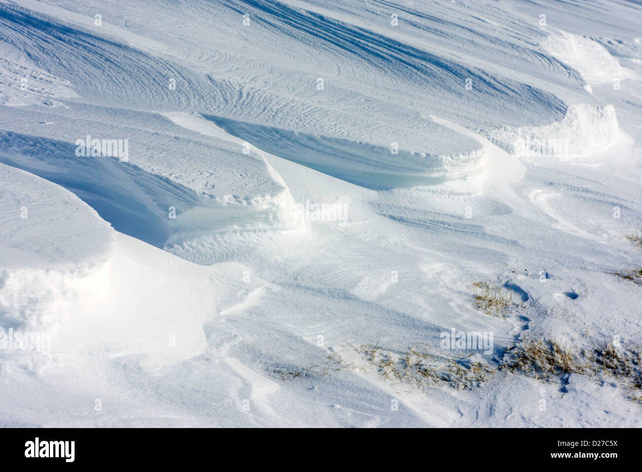 Wind blown snow, snowdrift, sculptured Stock Photo