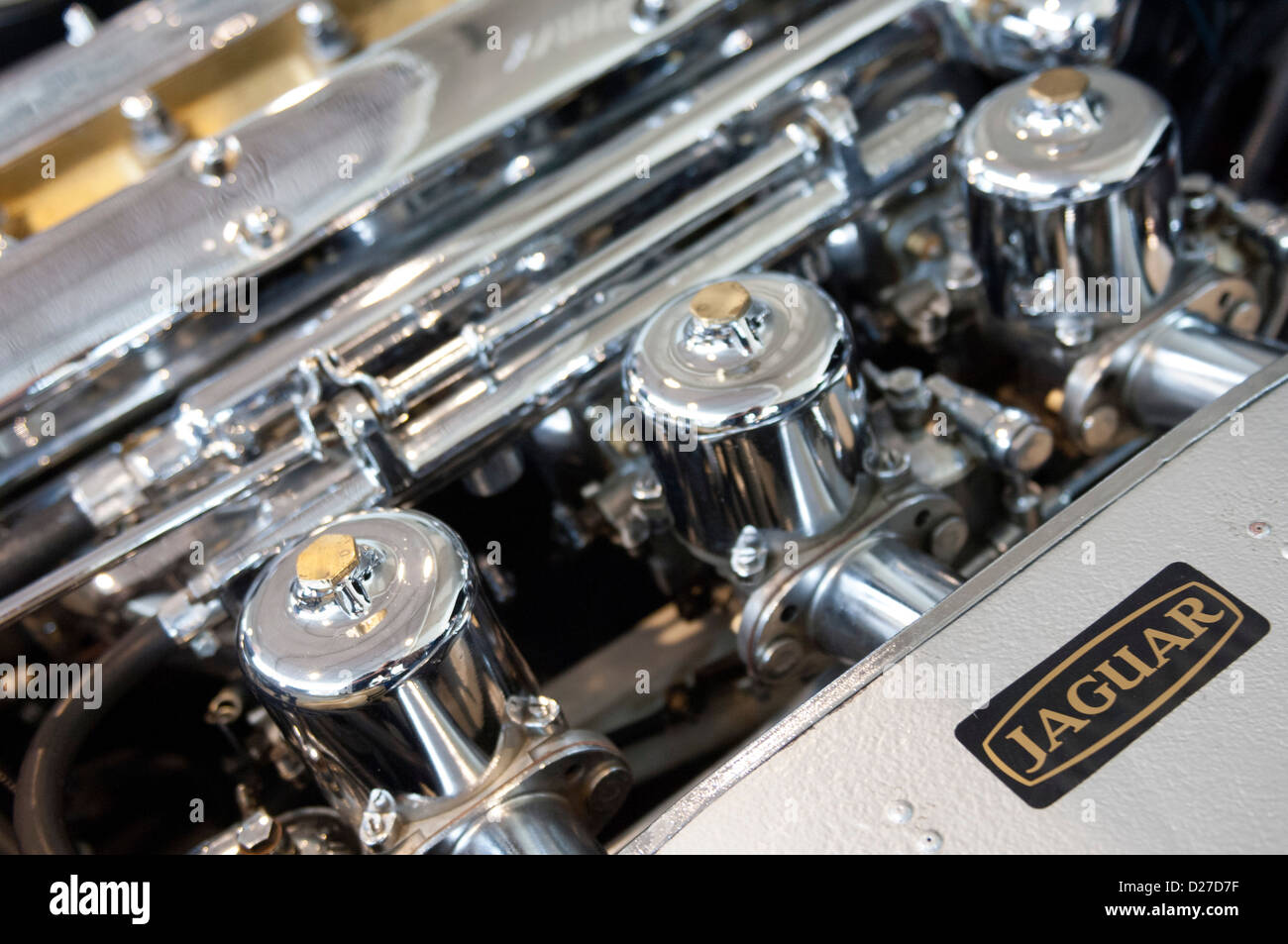 Classic Jaguar engine with 3 SUcarburetors Stock Photo Alamy