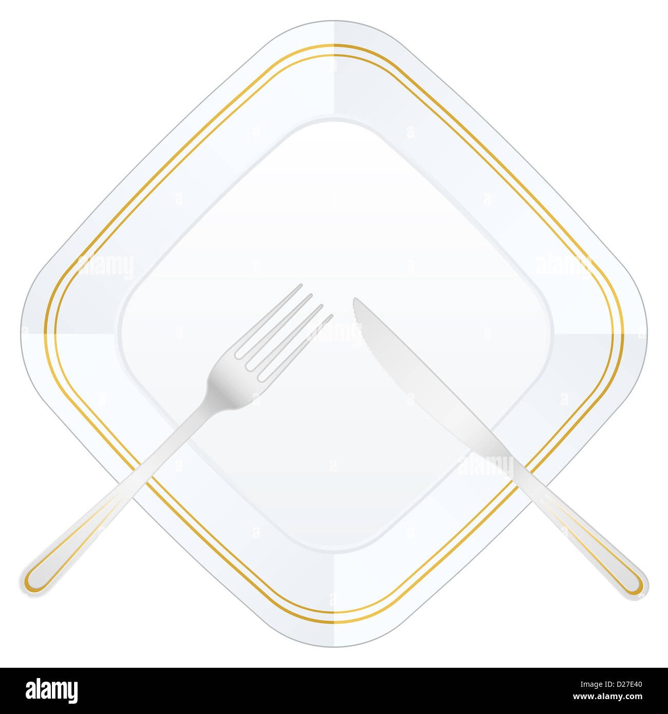 Empty white plate with knife and fork. Vector illustration Stock Photo ...
