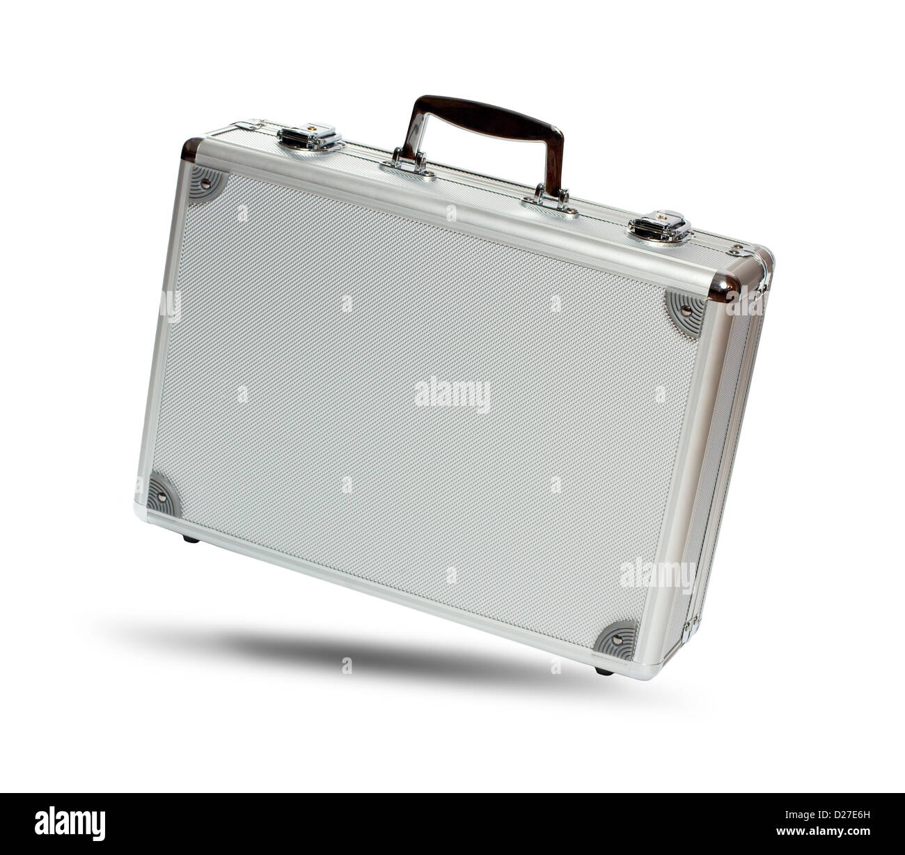 Silver metal briefcase with shadow isolated on white background Stock