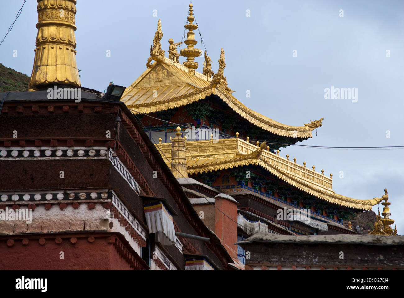 Roof chapels of Tashilhumpo monastery, Shigatse, Tibet Stock Photo
