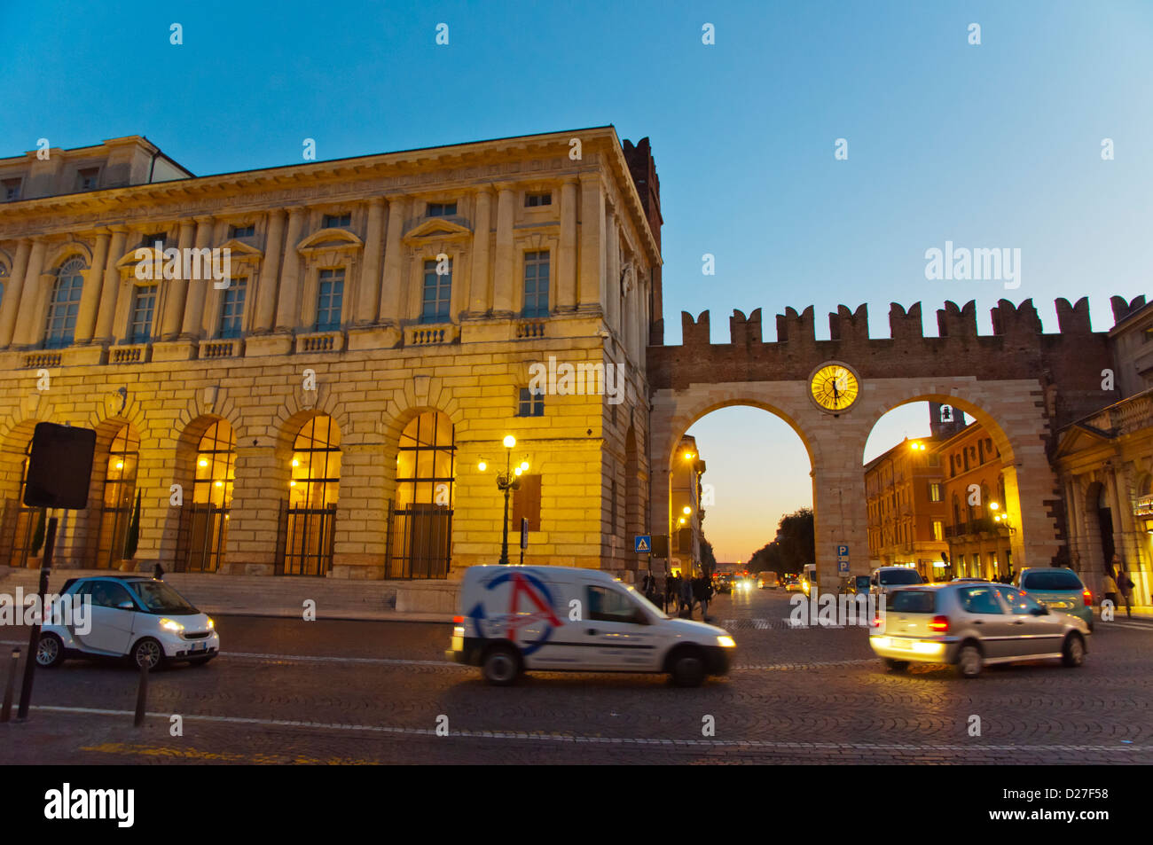 Traffic at Piazza Bra square central Verona city the Veneto region Italy Europe Stock Photo