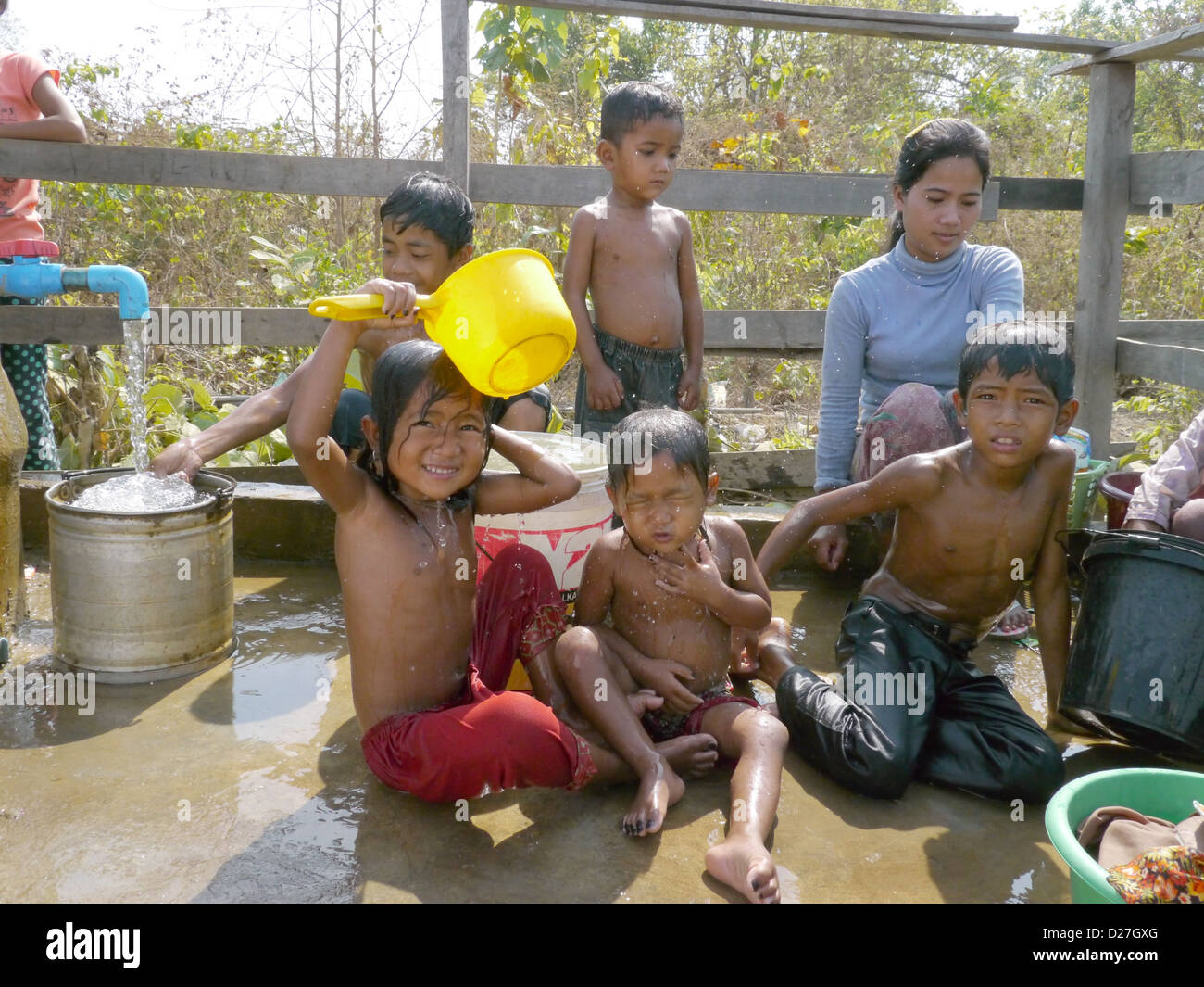 bathing children cambodia 