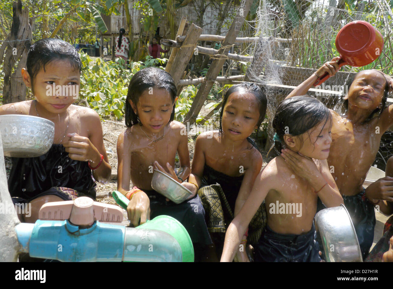 bathing children cambodia 
