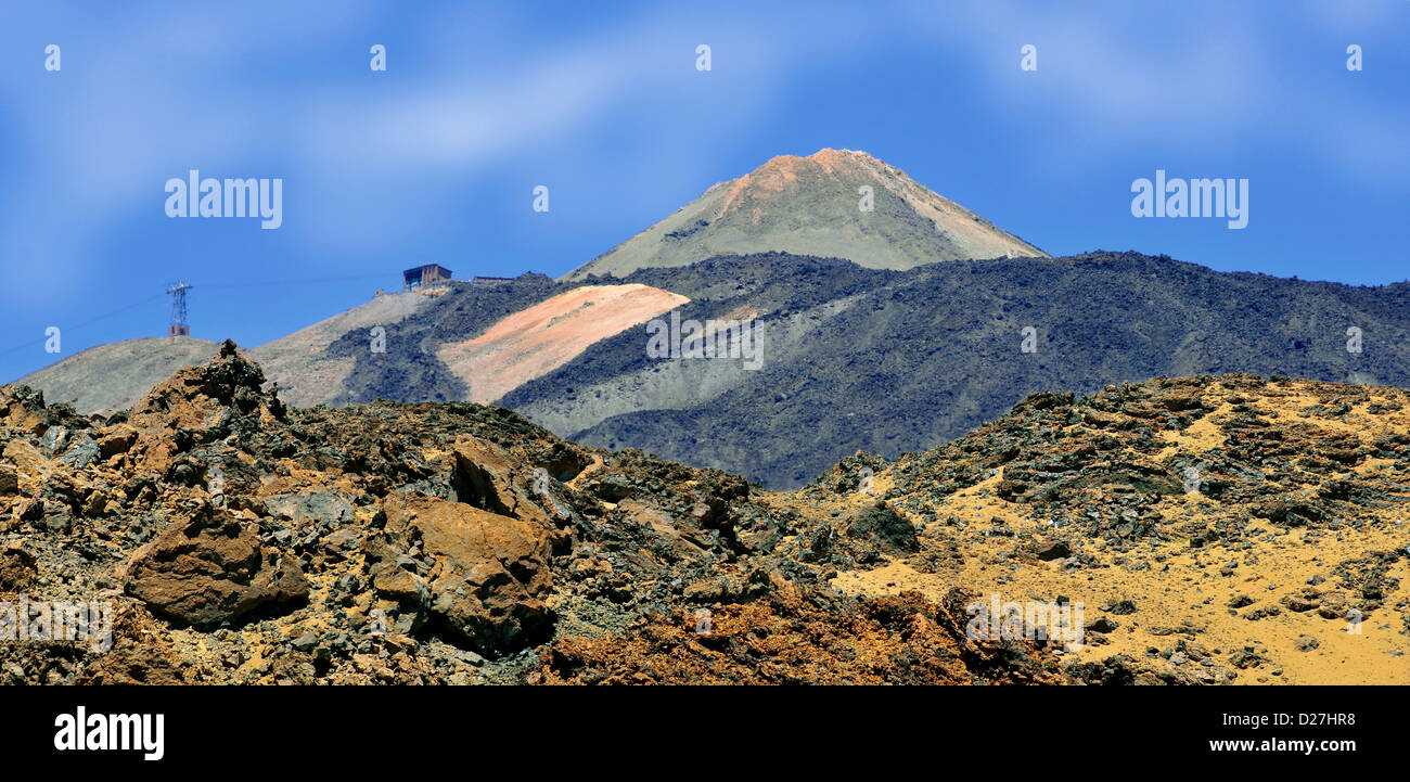 Panoramic photo of mount Teide or, in Spanish, Pico del Teide (3718m), is a volcano at Tenerife in the Spanish Canary Islands. Stock Photo