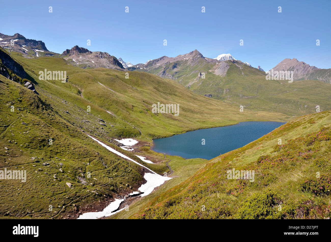 Lake of Longet in Italy near from Col du Petit-Saint-Bernard (Little St Bernard Pass), Rhône-Alpes region in France. Stock Photo