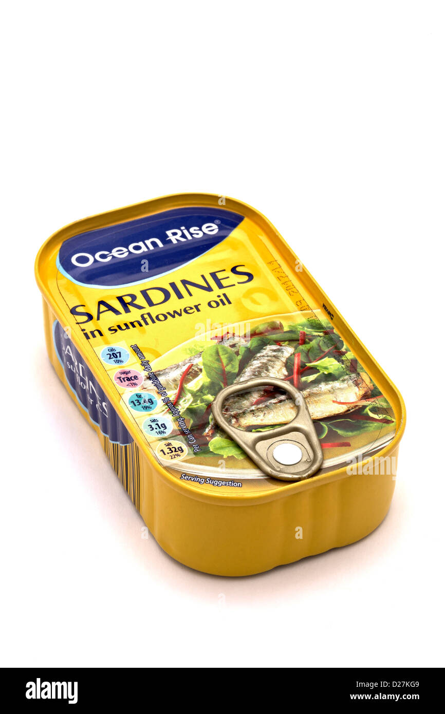 Tin of Sardines in branded container Stock Photo