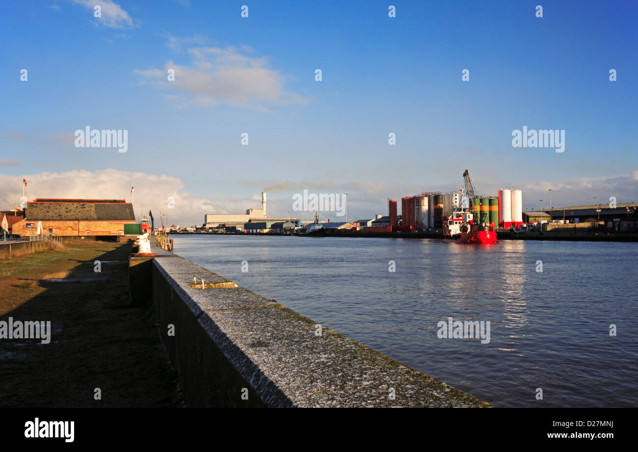 A view of the River Yare with working dredger at the east coast port of