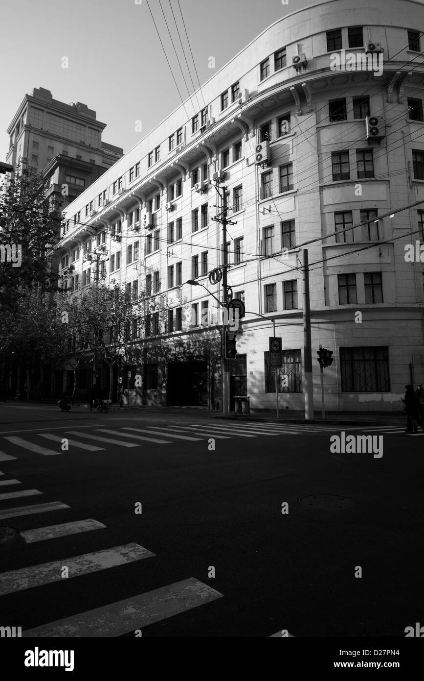 Old street of Shanghai City with historical building along The Bund area, China Stock Photo