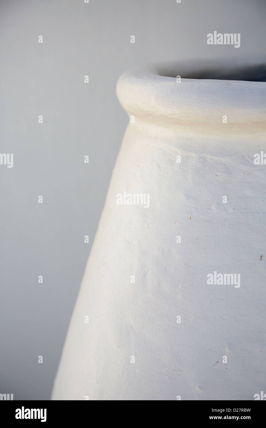 Abstract detail of white clay painted pot vase Stock Photo