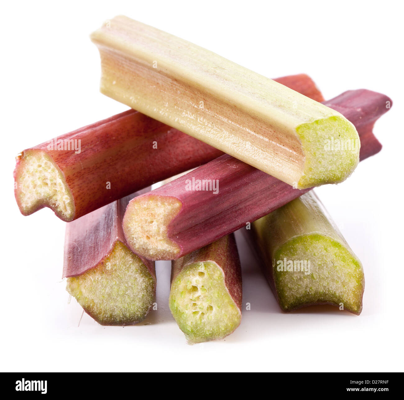 Rhubarb stalks on a white background. Stock Photo