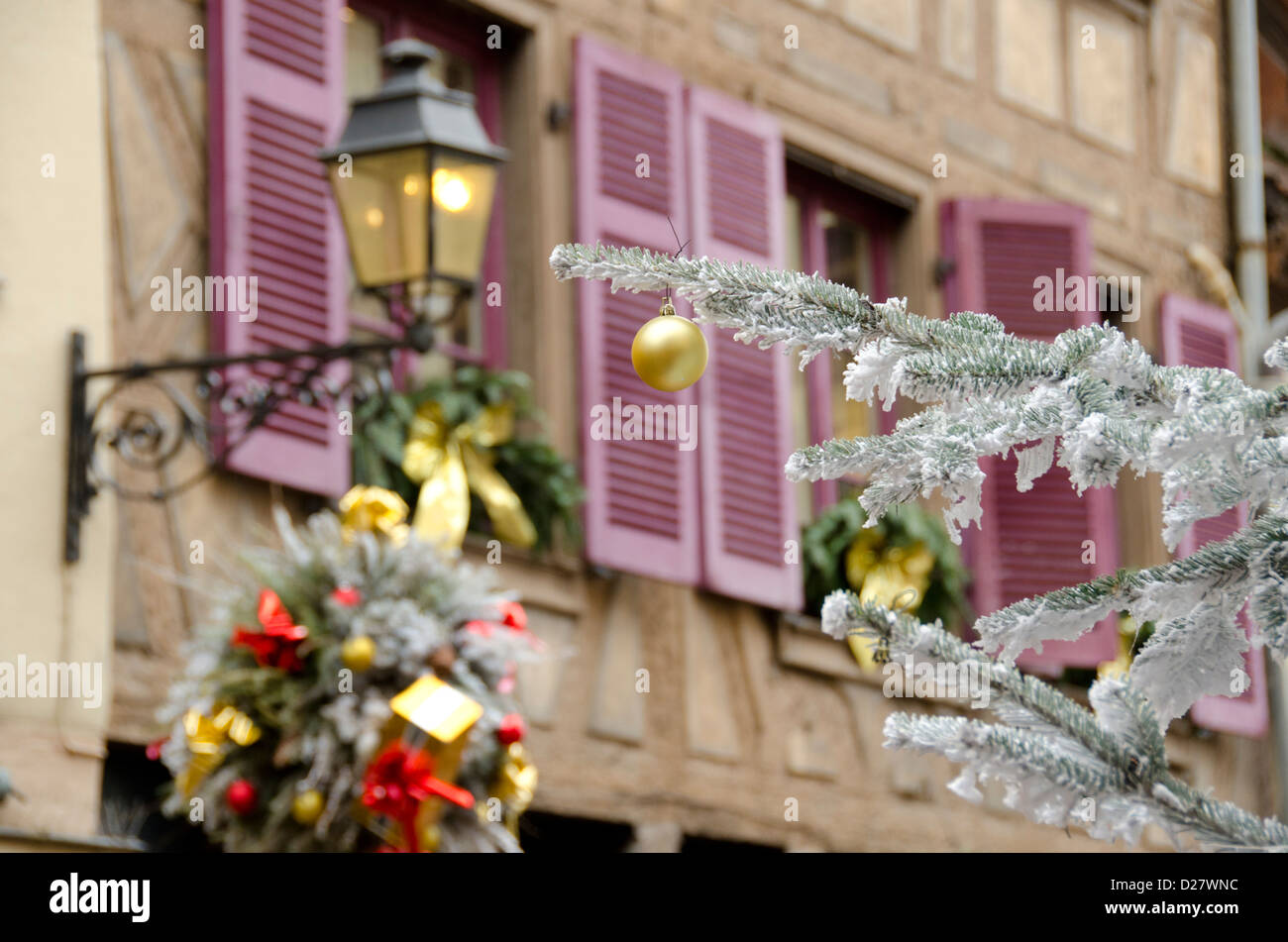 France Alsace Colmar Christmas Decorations On Typical Historic