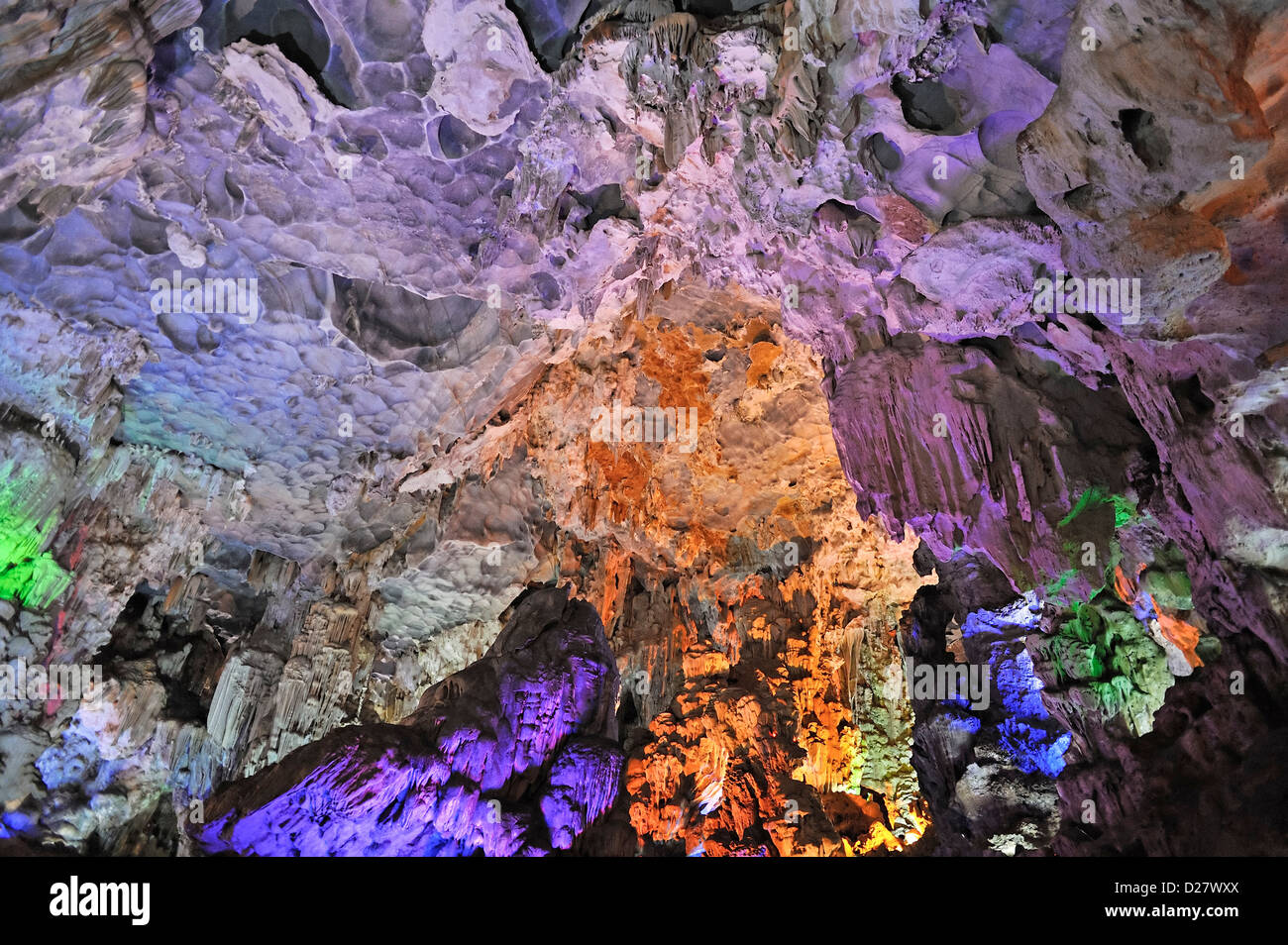 Inside the famous caves at Thien Cung, Halong Bay, Vietnam Stock Photo