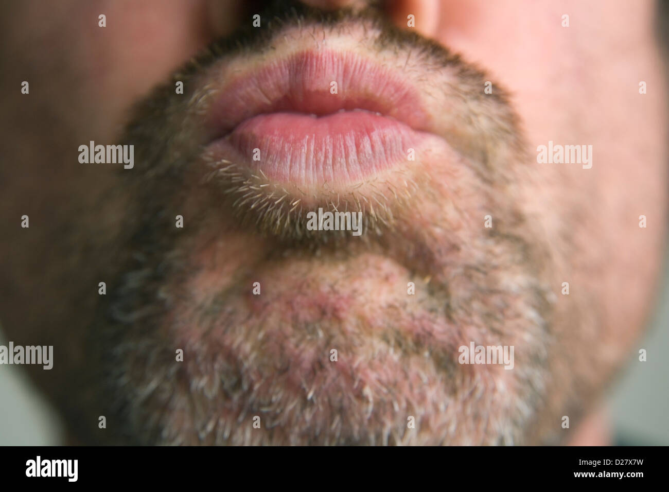 Scruffy Faced Man Making Face, Close-up of Chin Stock Photo