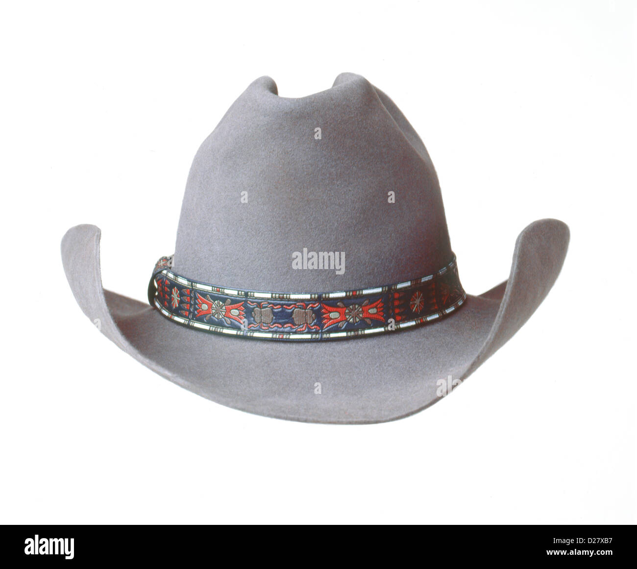 Felt Cowboy Hat With Embroidered Trim on White Background Stock Photo