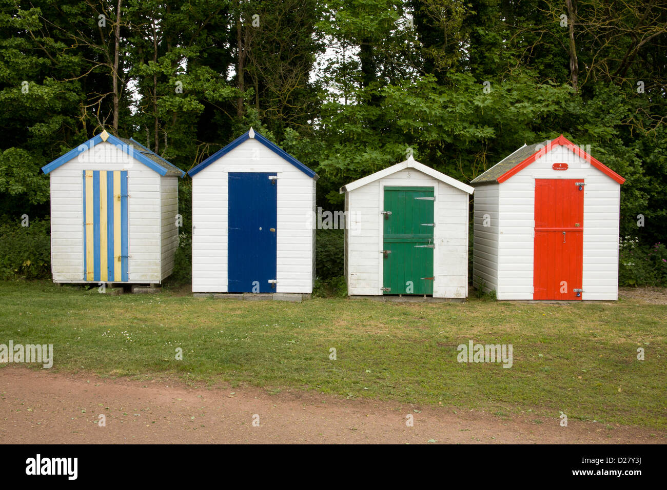 Traditional English, British beach hut Stock Photo