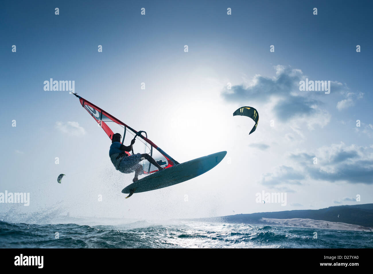 Windsurfer jumping. Stock Photo