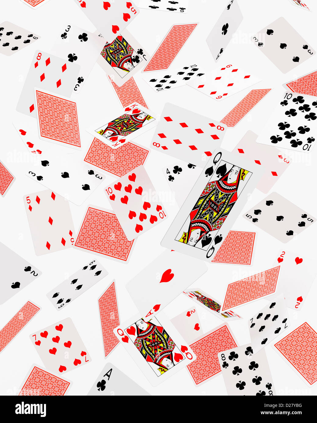 Falling cards on a white background Stock Photo