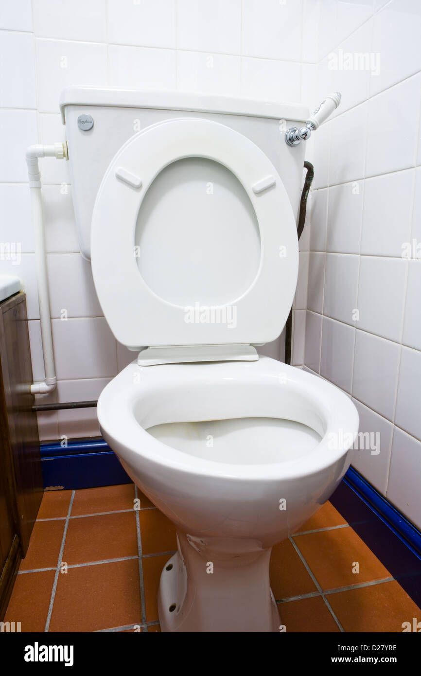 Toilet, seat up. Stock Photo