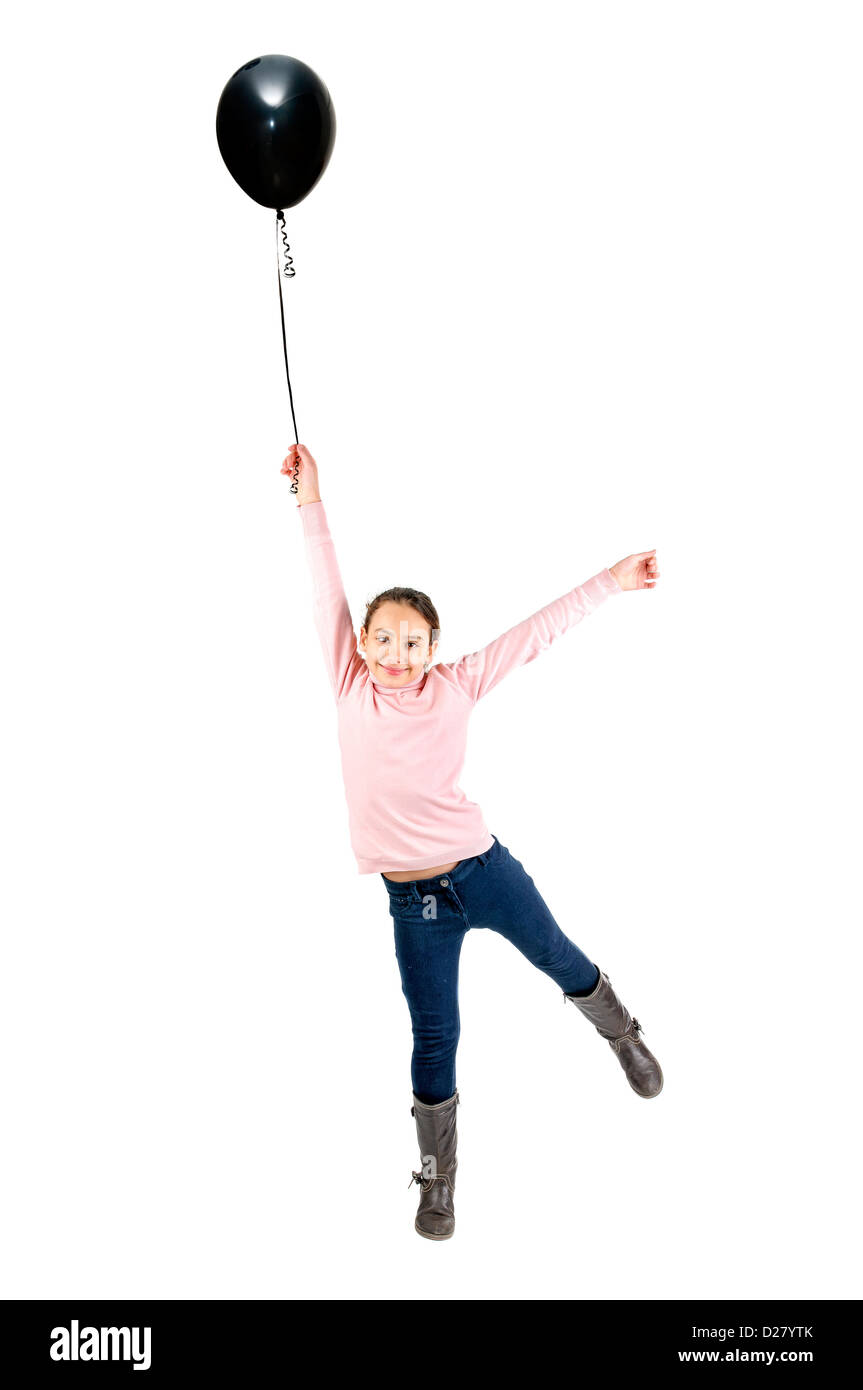 Young girl with black balloons isolated in white Stock Photo Alamy