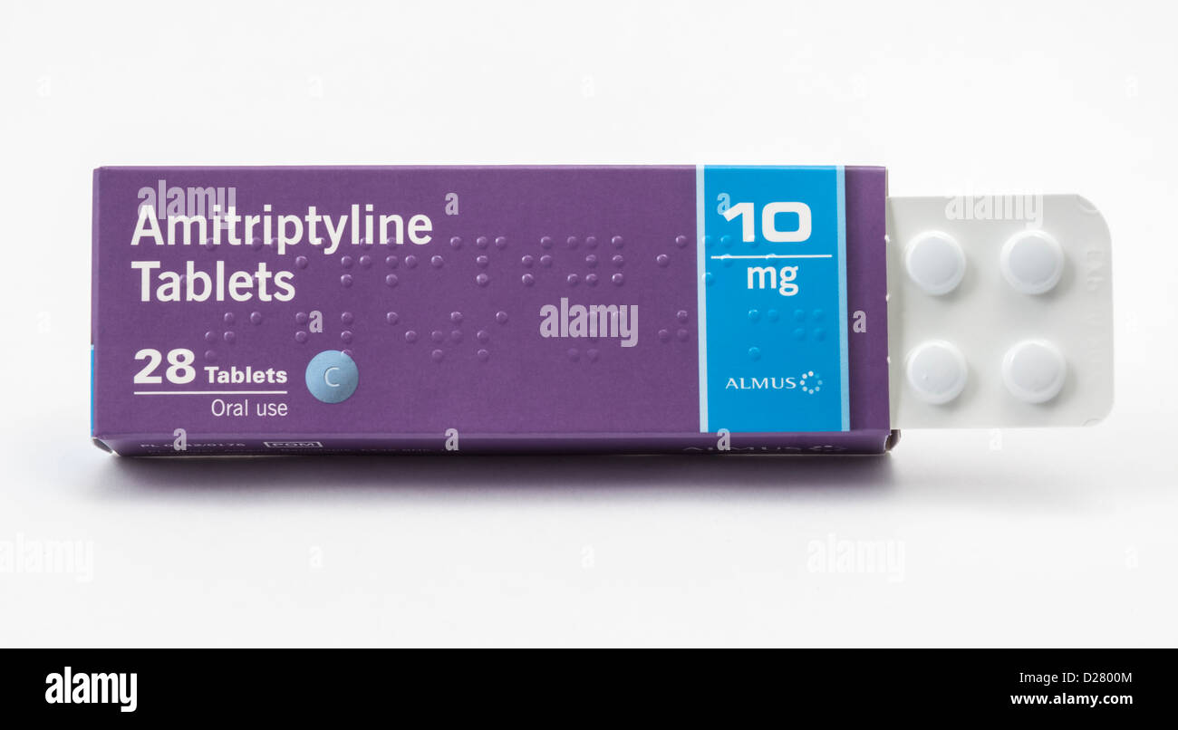 Amitriptyline, a Tricyclic antidepressant drug. Now often given at lower doses for relief of nerve pain. Stock Photo