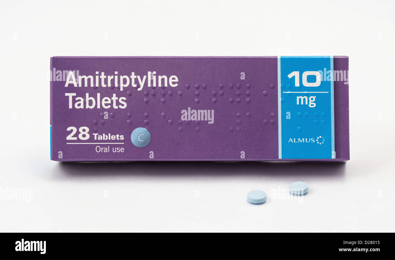 Amitriptyline, a Tricyclic antidepressant drug. Now often given at lower doses for relief of nerve pain. Stock Photo