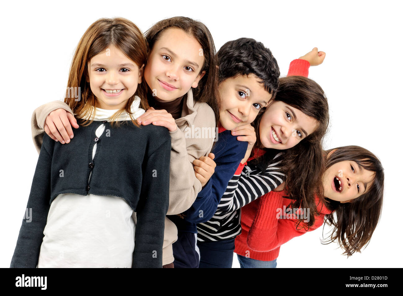 Group of children posing isolated in white Stock Photo Alamy
