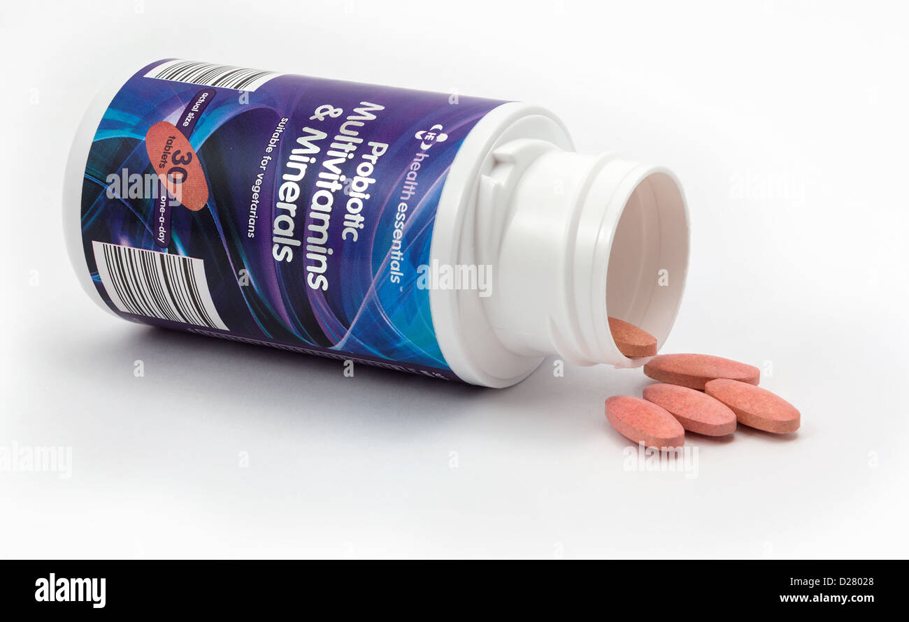 Carton of Multivitamins and minerals of the one a day variety. Stock Photo