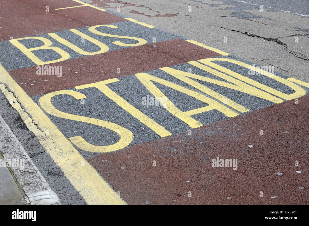 Bus stand painted road markings, London, UK Stock Photo Alamy