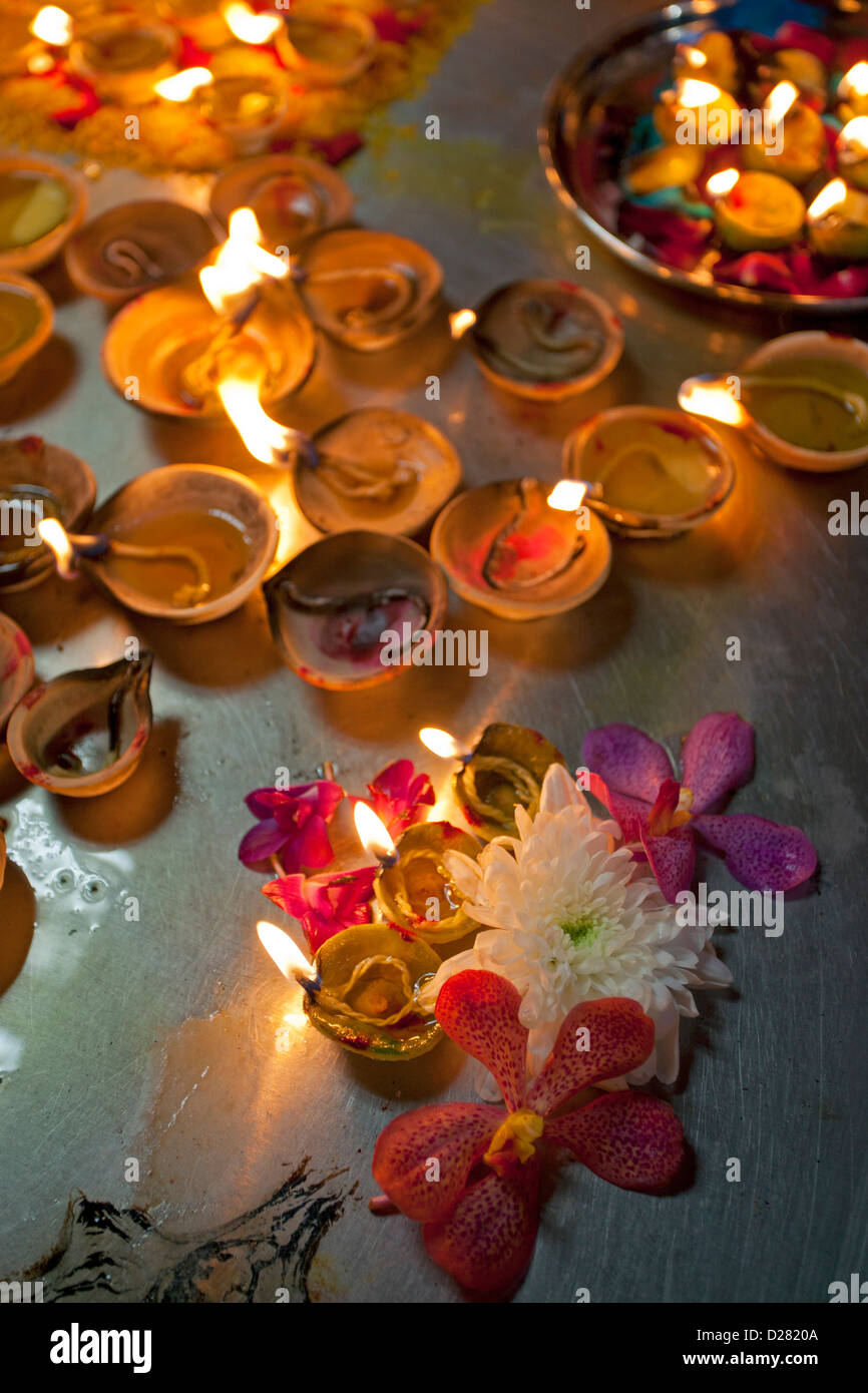 Oil lamps. Hindu temple. Batu Caves. Kuala Lumpur. Malaysia Stock Photo