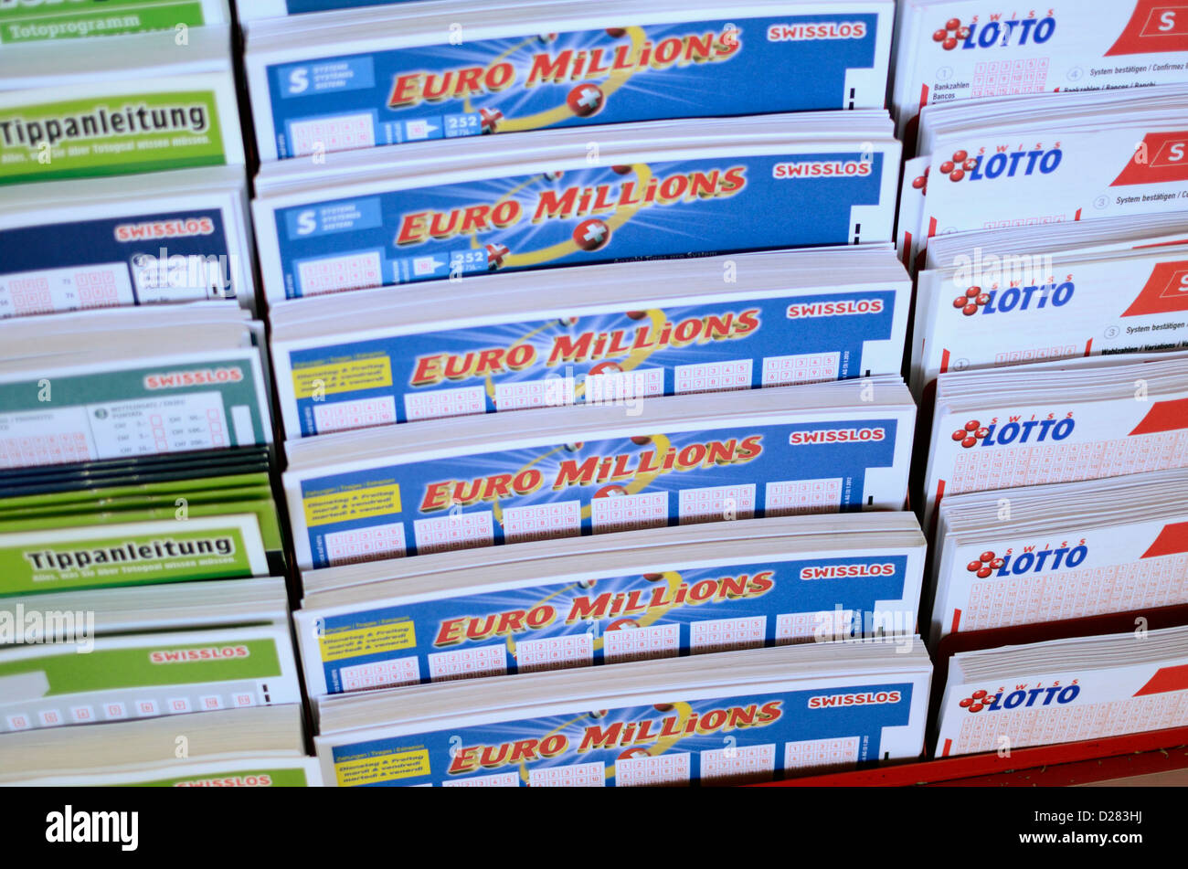Euro Millions lottery tickets, Basel, Switzerland Stock Photo